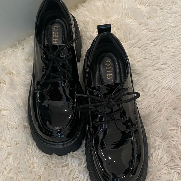 Women’s  Platform Oxford Lace-Up Chunky Heels - Black Size 9.5 - Picture 6 of 8